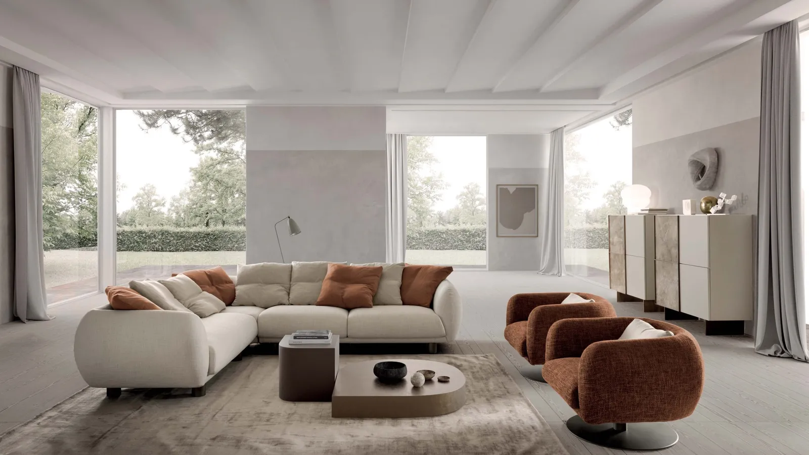 Divano angolare in tessuto imbottito Bali di Presotto