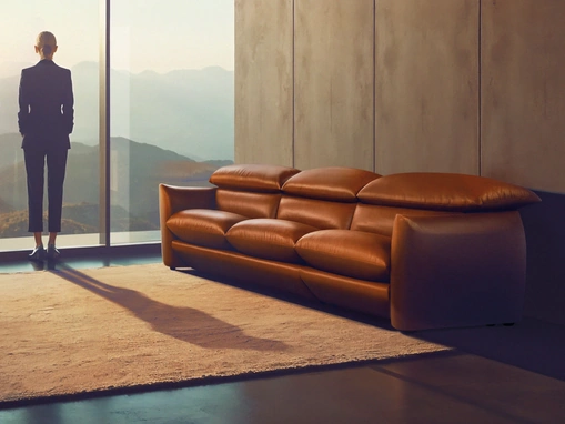 Divano lineare in pelle Choco Magic di Calia