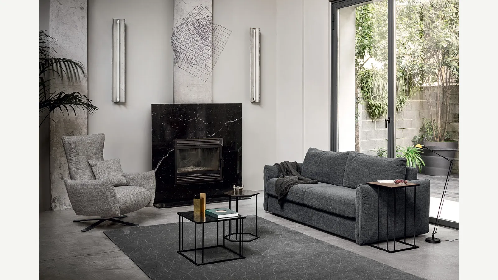 Divano Letto lineare in tessuto Darwin di Calligaris