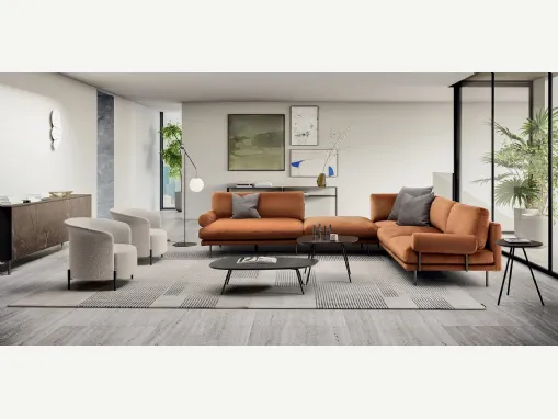 Divano angolare in tessuto Mies Roll di Calligaris