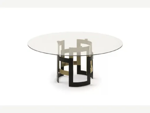 Tavolo Imperial Rotondo con top in cristallo e base in acciaio di Bontempi