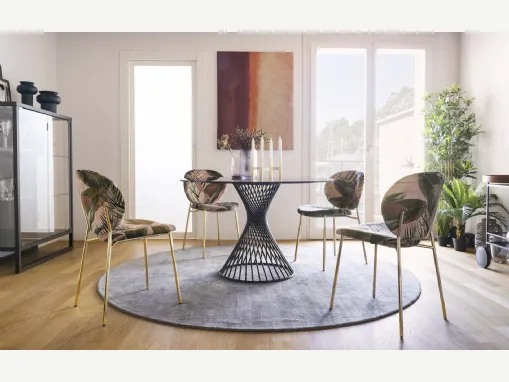 Tavolo rotondo in vetro con struttura in tubo di metallo Vortex di Calligaris